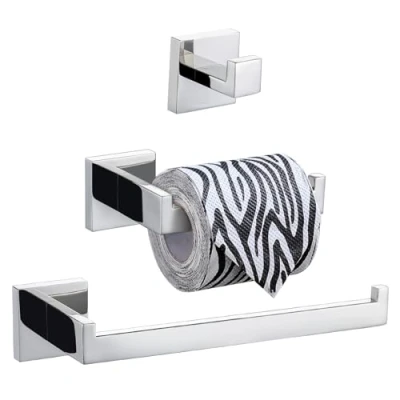 Imagen de Turs de 3 piezas Baño Accesorio Establecer SUS 304 acero inoxidable Papel higiénico Titular Toalla Bar/Titular Gancho bata, Acabado pulido, Q7010P