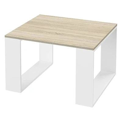 Imagen de ML Design Mesa de Centro 65 x 40 cm Tablero Madera Roble Patas Metálicas Blancas Mesita Cuadrada Auxiliar para Salón y Oficina Mesilla Estilo Moderno Velador Sofá Té Café Cómoda