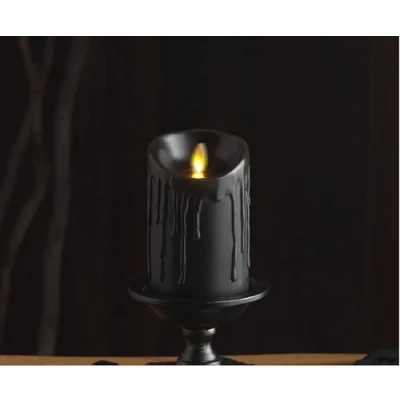 Imagen de Luminara Vela sin llama, cera negra, pilar LED, real, borde goteado, listo para el control remoto, temporizador (3 x 4.5 pulgadas)