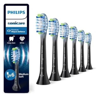 Imagen de Philips Sonicare C3 Premium Plaque Defence, cabezales de cepillo dental repuesto originales, negro, paquete 6, HX9046/88