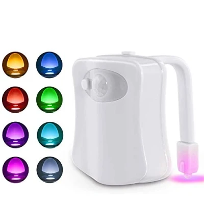 Imagen de uz nocturna para inodoro, con sensor de luz activado por movimiento, funciona pilas, 8 colores cambiantes, movimiento