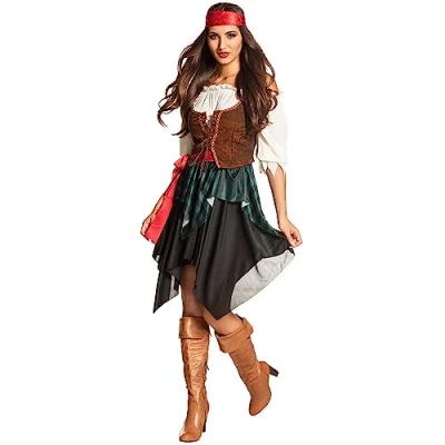 Imagen de Boland disfraz de Pirata Tormenta Adulto, blusa, corpiño, falda, pañuelo, capitán, Redhaed, Sparrow, bucanero, motín, carnaval, Halloween, fiesta temática,