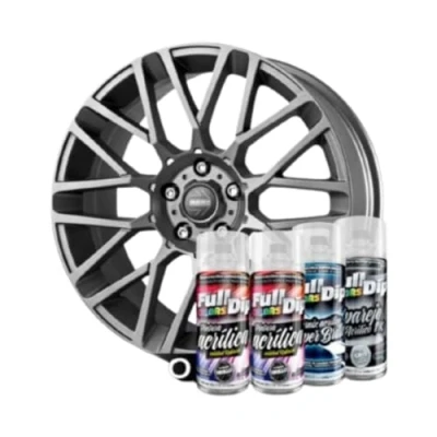 Imagen de AutoFullCar Pack Llantas Full Colors By Dip Pintura ACRÍLICA PERMANENTE Formato Spray 400 ml/u. Contiene Aparejo, y Barniz Acabado Brillo o Mate (ANTRACITA METALIZADO BRILLO)