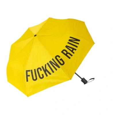 Imagen de Fisura Paraguas plegable original “f*cking rain. Mini amarillo y negro. mujer pequeño. automático. de viaje.
