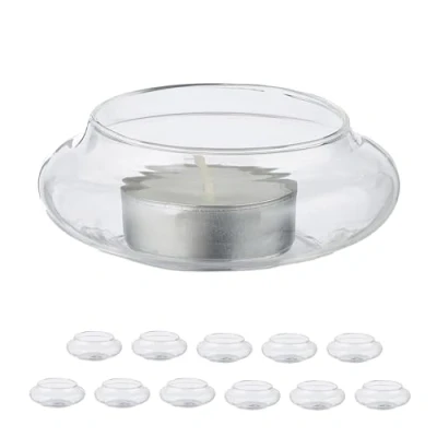 Imagen de Relaxdays Pack 12 Portavelas Flotantes, Soportes Velitas de Té, 3,5 x 8 cm, Decoración Estanque y Piscina, Transparente