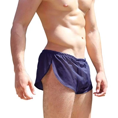 Imagen de Alivebody Hombres Lado Split Bóxers Shorts Calzoncillos Sexy Malla Slips Underwear Briefs Azul Marino XL