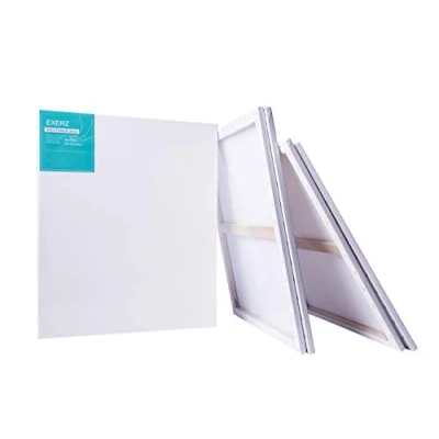 Imagen de Exerz 50x60cm Lienzos Preestirados 4 Piezas/Lienzos Enmarcados 1,7 cm de Espesor / 280GSM Pre Estirado 100% Algodón/Color Blanco/Triple Preparado/Libre Acido/Hebra Media/Óleo, Acrílico