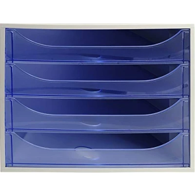 Imagen de Exacompta Ref 228610D Juego de cajones EcoBox 248 x 284 234 mm, 4 cajones, apto para documentos A4+, apilable, función parada seguridad Azul hielo