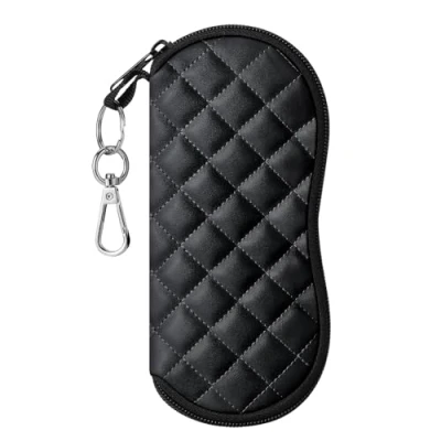 Imagen de MoKo Funda de Gafas Ultra Ligera PU, Creativa Bolsa para Tejida Suave con Cremallera, Organizador Ideal Almacenar Lápices Tarjetas Cambio Cosméticos, Rombo Negro