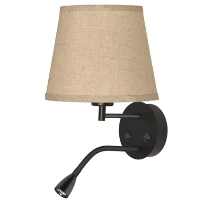 Imagen de BarcelonaLED Lámpara LED Aplique de Pared Casquillo E27 con Foco Lectura Orientable 3W Pantalla Textil Interruptor para Dormitorio Cabecero Cama Salón