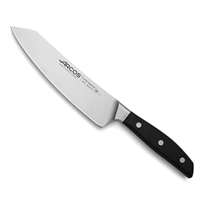 Imagen de Arcos Cuchillo Santoku balanceo forjado Acero Inoxidable. cocina afilado japonés pescado, carne y verduras. Mango ergonómico polioximetileno Hoja 190 mm. Serie Manhattan. Color negro.