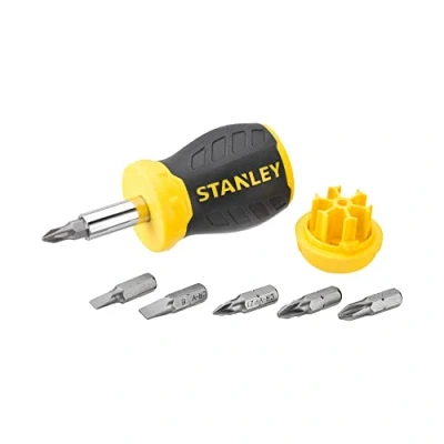Imagen de STANLEY 0 66 357 Destornillador Multipuntas Extracorto STUBBY, con 6 Puntas magnéticas, Almacenaje Interno, Mango Sobremoldeado, Peso 0,1 kg, Longitud 152mm