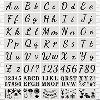 Imagen de GMMG Plantillas de Letras Reutilizables Alfabeto Números con Caligrafía Mayúsculas y Minúsculas Signos.(40 Piezas)