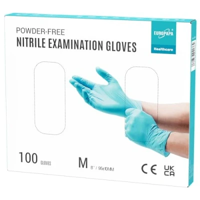 Imagen de EUROPAPA® 100 Guantes De Nitrilo, Desechables, Examen, Sin Polvo, LÁTex, No EstÉRiles, Disponibles (M, Azul Claro)