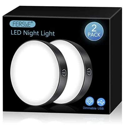 Imagen de Ferswe luz nocturna recargable 6000K, táctil regulable con batería grande de 1000 mAh, brillo ajustable, luces adhesivas para armario, gabinete, mostrador, cocina, dormitorio y pared (2 unidades)