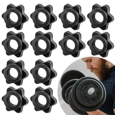 Imagen de CHENNAN 12 Piezas Tuerca Antideslizante para Mancuernas, 25 mm Barra de Pesas Hexagonal, Cuello Spinlock, Hexagonal con Mancuernas Halterofilia, Fitness, Entrenamiento (Negro)