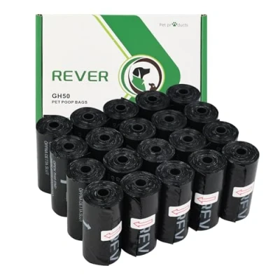Imagen de REVER GH50, Bolsas Caca Perro 300 Unidades, Bolsa Extra Gruesas para Excrementos de Perros, Sin Fragancia, 33 x 23 cm, 20 Rollos, 15 por Rollo, Negro
