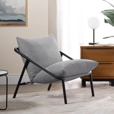 Imagen de Zinus Ada Silla Grande 79x68x79 Sillón con estructura de metal y acolchado espuma desmenuzada Gris claro