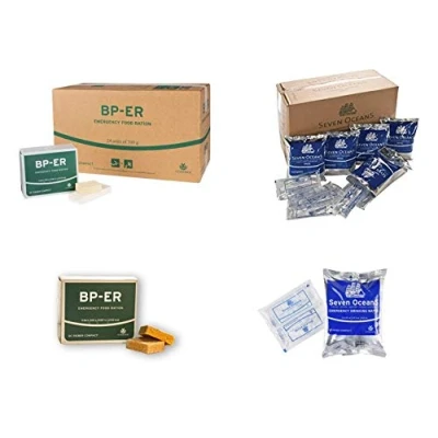 Imagen de Juego de alimentos emergencia, 24 x 500 gramos BP ER larga duración y 30 ml agua potable especial Seven Oceans (Charge 2021 certificado del distribuidor fuerza vida).