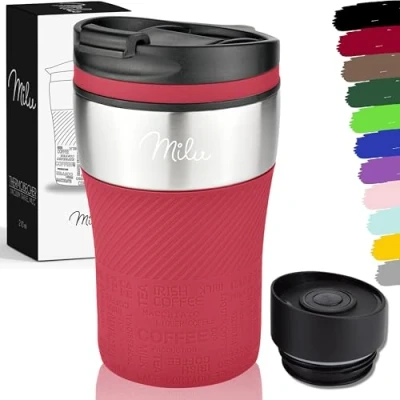Imagen de Milu Termo Taza 210ml Vaso Termico de Viaje Café para Llevar acero inoxidable beber con aislamiento doble pared (Rojo, 210ml)