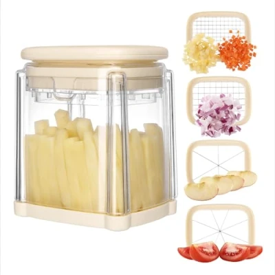 Imagen de Navaris Corta Patatas y Verduras Cortador de Verdura Fritas con 4 Cuchillas Para Cortar Picar Frutas Apto Lavavajillas