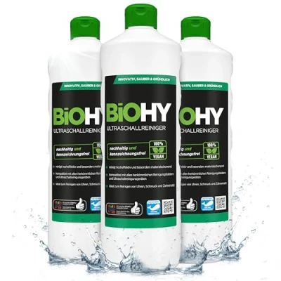 Imagen de BiOHY Limpiador ultrasónico (3 botellas de 1 litro) limpieza intensiva y suave gafas, productos dentales, oro, monedas joyas (Ultraschallreiniger)
