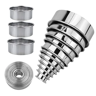 Imagen de Juego de 11 cortadores repostería redondos, galletas, cortador bollos anillo, galletas circular metal acero inoxidable para pasteles, donas,