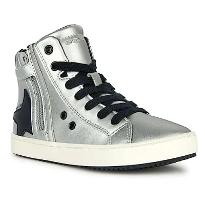Imagen de Geox J Kalispera Girl A, Zapatillas Bajas, Gris (Dk Silver/Black), 28 EU