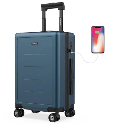 Imagen de NUMADA Maleta de Viaje Cabina PC + ABS (56x37,5x22cm) PackPro T40 con Cierre TSA y Carga USB. Mano Rígida 4 Ruedas 360, Extra Refuerzo Múltiples Compartimentos Interiores Azul