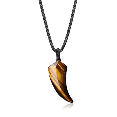 Imagen de COAI Collar con Colgante Diente de Lobo en Piedra Natural Ojo Tigre