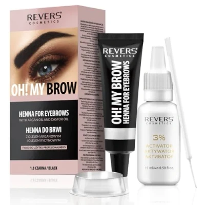 Imagen de REVERS COSMETICS Tinte Cejas Negro con Aceite de Argán y Ricino (Omega 6, Carotenos, Vitaminas A, E, F), Resultado Natural, Efecto Larga Duración 4 Semanas, Hasta 15 Aplicaciones