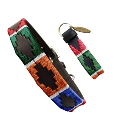 Imagen de Carlos Diaz Collar de Perro Premium Bordado y Encerado Estilo Polo Cuero Genuino XL