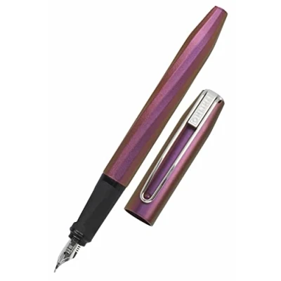 Imagen de Online Slope Metallic Pink Pluma estilográfica con mango ergonómico, plumín de iridio medio, cartuchos tinta estándar, incluye cartucho combinado azul, para escuela y oficina