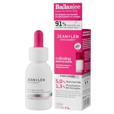 Imagen de Jean &amp; Len Calming Booster Serum, ideal para todo tipo de piel, proporciona una hidratación calmante, asegura tez más uniforme, sin perfume, vegano, 30 ml