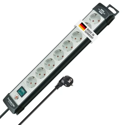 Imagen de Brennenstuhl Premium Line regleta de enchufes con 8 Tomas Corriente (Cable 5m, Interruptor, montable, Made in Germany) Negro/Gris