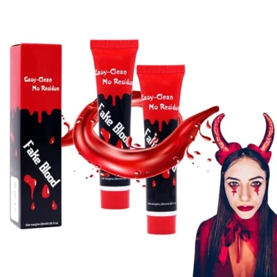 Imagen de HASAIKA® Halloween Sangre Falsa, Falsa Lavable, Coagulada Gel, Maquillaje de Escenario para Carnaval, Cine, Bromas,2 Piezas
