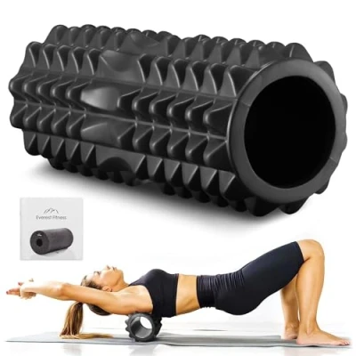 Imagen de Everest Fitness Rodillo para Masaje Muscular Rulo Masajeador Lumbar de Espuma 33 cm con Pinchos y Ranuras Automasaje o Pilates Estiramiento Piernas Espalda Cuello