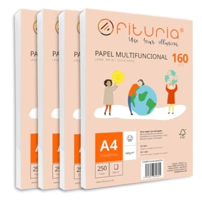 Imagen de Paquete de folios A4 160gr con 1000 Hojas Blancas, Papel Multifuncional para Uso Escolar y Entornos Laborales. Ideal impresoras láser, inyección o fotocopiadoras Ofituria