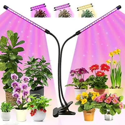 Imagen de KEAWEO Lámpara de Planta, Lámparas crecimiento para invernaderos, LED Cultivo 2 Cabezales Espectro Completo con 40 LEDs, 10 Niveles Brillo, 3 Modes, Temporizador Automático 3/9/12