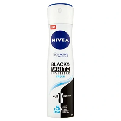 Imagen de NIVEA Desodorante para mujer en spray invisible negro y blanco fresco, 150 ml, ml