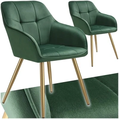 Imagen de TecTake® Sillas de Comedor Elegantes, Tapizado Aterciopelado, Respaldo Continuo, Modernas, Silla Dormitorio, Nordica, Butacas Salon, Tocador 2 Verde Oscuro