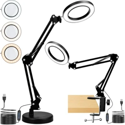 Imagen de Lupa con Luz, 10X LED Lupas de Gran Aumento Luz Lámpara Aument 3 Modos Color 10 Niveles Brillo Ajustables 72 Luces LED, Escritorio para Lectura Reparación Manualidades