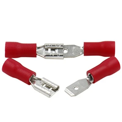 Imagen de Heschen Desconexiones rápidas macho/hembra con aislamiento de vinilo, FDD+MDD1.25 187, terminal cable 4,8 x 0,5 mm, para 1,5 mm² (22 16 AWG), rojo, paquete 100