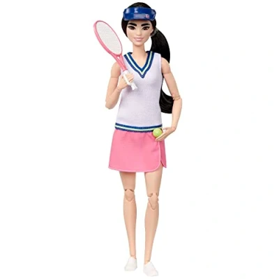 Imagen de Barbie Tú Puedes ser Made to Move Jugadora de Tenis Muñeca asiática Profesiones con Accesorios, Juguete +3 años (Mattel HKT73)