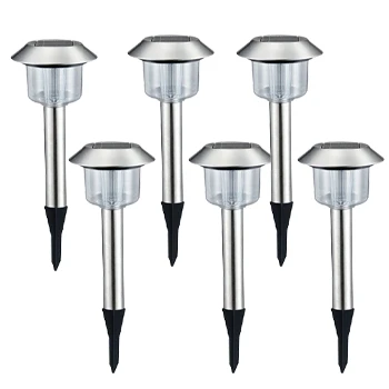 Imagen de Aigostar Luces solares Jardín 6 Pack, Lámpara LED Luz solar exterior, Fría 6500K. IP44 Acero Inoxidable Para exterior jardin, Patio Césped Pasillo Terraza, L125*W125*H366mm