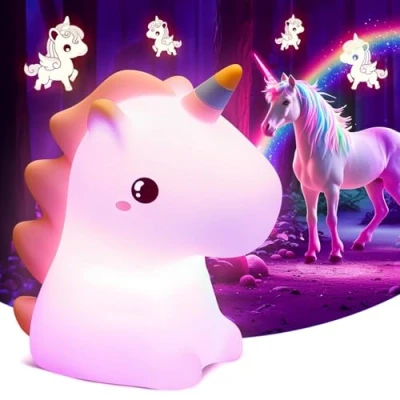 Imagen de One Fire Luz Nocturna Infantil Unicornios para Niñas, Kawaii 16 Color Bebe Nocturna, Regulable Roja Melatonina, Silicona Bebe, Recargable Regalo Recien Nacido Niña