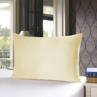 Imagen de townssilk Funda de almohada seda morera 100 % pura 19 mommes, en ambos lados, para cabello y piel, salud, cremallera oculta, 1 pieza, 40 x 60 cm, color amarillo claro