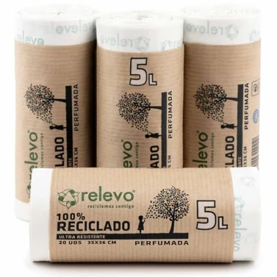 Imagen de Relevo 100% Reciclado bolsas Basura Perfumadas, con autocierre, extra resistentes 5 L, 80