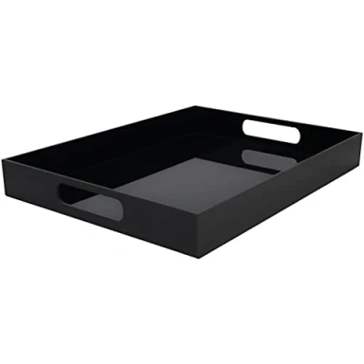 Imagen de Belle Vous Bandeja Plastico Acrílico Negro con Asas 40,5 x 30 cm Rectangular Grande a Prueba de Derrames Decorativa, Café/Té, Alimentos, Bebidas y Desayuno Organizar Mesa