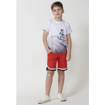 Imagen de Camiseta de Niño Algodón con Estampado Ondas y Perro Surfero Color Blanco